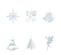 Set Of 6pcs Elegant Acrylic Snowflake Ornaments Ice Tree/Star/Elk/Bells/Bowknot Hanging Pendant Decor For Holidays Christmas Decor Accessories