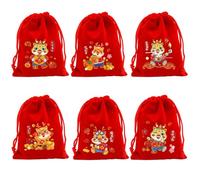 Set Of 6pcs New Year Bags Drawstring Closure Portable Organisers For Wrapping Small Presents Candy Spring Festival Stocking Bag