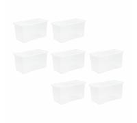 (Set of 7) 110L Clear Plastic Storage Box Lid Extra Large Organizing Container