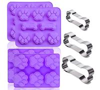 Set of 7,4 Packs Silicone Molds Puppy Dog Paw & Bone Shaped and 3 Packs Stainless Steel Bone Cookie Cutter,for Homemade Treats and Cat Animal Paw Dog Treats Ice Candy Chocolate Baking Mold(Purple)