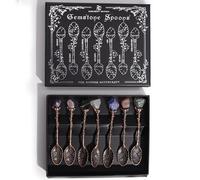 Set of 7 Bronze Gemstone Crystal Witch Spoons
