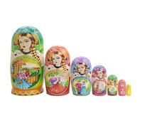 Set of 7 Girl with Braid Pattern Matryoshka Doll Set, Multicolor Fairy Tale Rural Farm Style Wood Russian Doll Traditional Babushka Matryoshka Stacking Doll Wooden Toy for Kids Birthday Home Decor