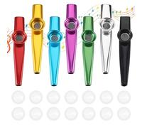 Set of 7 Kazoo Instruments, Metal Kazoos with 14 Interchangeable Membranes, Nose Flute, Suitable for Children, Adults and Music Beginners, Colourful Kazoo for Children's Party Favours Gifts