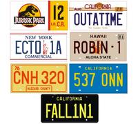 - Set of 7 license plate replicas of cars from famous movies and series (MAGNUM, STARSKY, JURASSIC, GHOSTBUSTERS, RETOUR TO THE FUTURE, LUCIFER, SHERIFF ...) PF20
