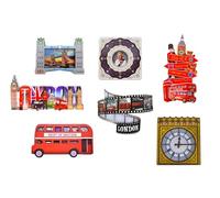 Set of 7 London Wooden Fridge Magnets - Colorful 3D UK Souvenir Collection Featuring Queen Elizabeth II, Big Ben, Tower Bridge & Red Bus | British Travel Gift for Collectors