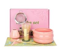 Set of 7 Matcha Tea Set with Whisk and Bowl Matcha Kit for Ceremony Matcha Whisk, Gift for Matcha Lover(Pink)