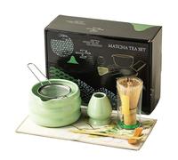 Set of 7 Matcha Tea Set with Whisk and Bowl Matcha Kit for Ceremony Matcha Whisk, Gift for Matcha Lover(Green)