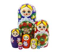 Set of 7 Multicolor Strawberry Russian Nesting Dolls,Matryoshka Wooden Dolls Stacking Doll with Berry and Flower Patterns Wooden Toy Set for Kids Nursery School Room Home Decor