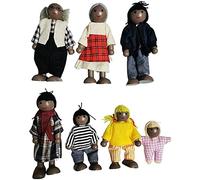 Set of 7 People Wooden Family Doll Toys, Happy Family Dolls Playset Wooden Figures or Kids Children Toddlers Girls Kids Children Pretend Toy Gift, Mini Figures Dolls Playset for Doll House, Type A