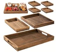 Set of 7 Rectangular Wooden Serving Trays with Handles,Butler Wooden Serving Platter,Breakfast in Bed,Tea Tray for Tea,Coffee,Snacks & Breakfast,Kitchen & Dining Trays,Party Serving and Platters