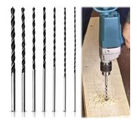 Set of 7 Wood Drill Bits Long Wood Drill Bit Set Formwork Drill Diameter 4, 5, 6, 7, 8, 10, 12 mm x 300 mm Long, Extended Universal, for Softwood, Hardwood and Other Wood Types