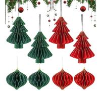 Set of 8, 10 cm Height, Christmas Decorations, Xmas Table Decoration Set, Festive Honeycomb Ornaments for Christmas Table Decorations and Ceiling Hanging
