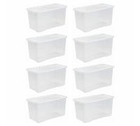 (Set of 8) 110L CLEAR PLASTIC Extra Large Storage Boxes & Lids Strong Containers