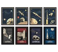 Set of 8 A4 Retro Space Posters - Great present for Astronauts!