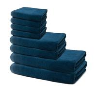 Set of 8 Bath Towels- 2 Bath Towels 70x140cm + 2 Hand Towels 40x70cm + 4 Washcloths 30x30cm - Premium 100% Turkish Cotton - 500 GSM - Very Soft & Absorbent - Oeko-TEX Certified - Ôhm - Navy Blue