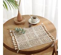 Set of 8 Beige Crochet Placemats with Hollow Lace & Tassels - Elegant Cotton Table Decor for Kitchen & Restaurant - Simple Pastoral Style