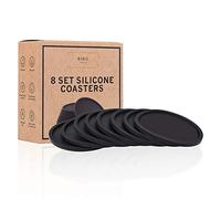 Set of 8 Black Drink Coasters by BIBO London™. Heatproof Drinks Mats - Protecting All Table Surfaces Including Wood, Glass, Marble, Stone