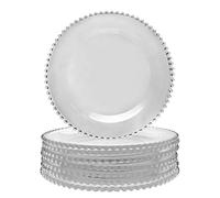 Set of 8 Clear Glass Dinner Plates Vintage Style Beaded Glass Alfresco Dining Tableware - D26.5cm (N315)