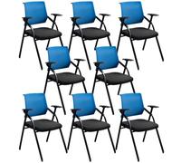 Set of 8 Contemporary Folding Mesh Office Chairs - Mid-Back Fixed Arms No Wheels Space-Saving Design Ideal for Training & Conference Blue 19" L x 22.5" W x 34" H