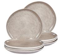 Beliani Set Of 8 Dinner Plates Costmary Stoneware Grey, Grey