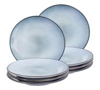 Set of 8 Dinner Plates JUNIPER Stoneware Light Blue