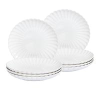 Set of 8 Dinner Plates NETTLE Stoneware Off-White