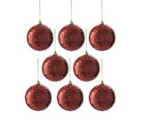 Set of 8 Disco Ball Baubles, Red, 8 cm