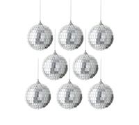 Set of 8 Disco Ball Baubles, Silver, 8 cm - Mirrored Christmas Tree Decorations