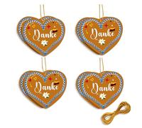 Set of 8 Gingerbread Hearts Decoration, 8 Pieces Gingerbread Hearts "Thank You" Decoration - Heart Pendant in Oktoberfest Style Made of Felt, Bavarian Decoration, Creative Gingerbread Decoration for