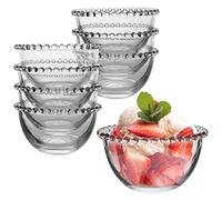 Set of 8 Glass Dessert Bowls - Beaded Edge Vintage Tableware 350ml Sundae Ice Cream Dishes Alfresco Dining Crockery (N317)