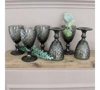 Set of 8 - Grey Vintage Luxury Diamond Pattern Wine Glass Wine Goblet Gift Idea Elvida Interiors Grey 8 Pack