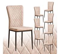 Set of 8 High Back Suede Dining Chairs Upholstered Kitchen & Living Room Seating with Padded Sea& Sturdy Metal Legs Modern table Fur