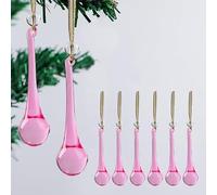 Set of 8 Iridescent Crystal Glass Christmas Tree Ornaments, Pink | 13cm Teardrop Baubles, Hanging Ornament, for Xmas Wedding Party Home Decor