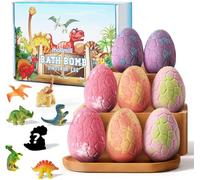Set of 8 Kids' Bath Bombs with Hidden Dinosaur Toys - Handmade Large Bath Bomb Gift Set with Natural Essential Oils - Fun Spa Fizzies for Boys and Girls - Perfect for Christmas or Birthday Gifts