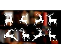 Set of 8 Large (330mm Tall / 13") White Reindeer Silhouette Window Cling Stickers - Christmas Window Stickers