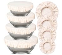 Set of 8 Linen Food Bowl Storage Covers ~ Stretchable Dish Can Lids, Fruit Vegetable Meat Preservation Fresh Keeping Bread Proofing Cover | 100% Natural Cotton and Washable (2XXL,2XL,2L,2M)