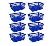 Set of 8 - Medium Plastic Storage Baskets | Office Home and Kitchen Handy Tidy Organiser, Plastic Shallow For Storage Shelf Baskets, Bathroom, School Classroom, Pharmacies 30 x 20 x 11 cm (Blue)