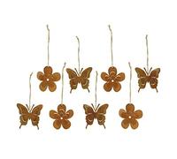 Set of 8 metal pendant lights Flowers and Butterfly, Rusty metal decoration, Hemp Twine