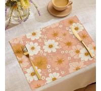 Set of 8 Minimalism Flowers Placemats Watercolor Daisy Print Cotton Linen Place Mats, Non-Slip Heat Resistant Washable Table Mats for Kitchen Dining Table Decoration(12x18 Inch)