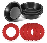 Set of 8 Pie Dish Set Including 4 Pcs Mini Pie Pans Nonstick 5 Inch Mini Metal Bakeware 4 Pcs Silicone Pie Crust Protector 3.5-6.4 Inch Kitchen Pie Baking Cover to Protect Edge from Burning, Red