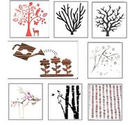 Set of 8 Plastic Stencils 13 x 13 cm Trees