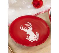 Set of 8 Red Christmas Stag Side Plates Ceramic Reindeer Dessert Plates Dia 21cm Dibor Red 8 Pack