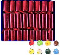 Set of 8 Red Swirls Christmas Crackers - with pull back animals and monsters content