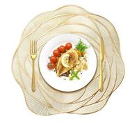 Set of 8 Round Gold Placemats 15 Inch Rose Flower Vinyl Place Mats Heat Resistant Placemats Table Setting Kitchen Table Mats for Dining Table Party Wedding Holiday Table Decoration, Gold