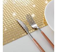 Set of 8 Sequin Checked Place Mats, Glitter Place Mats, Wipe Clean Place Mats, Table Coasters, Non-Slip Decorative Placemats for Kitchen, Dining Room, 30 x 45 cm, Champagne Gold