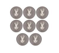 Set of 8 Side Plates - Hand Painted Grey & White Reindeer Stoneware Crockery Dishwasher & Microwave Safe Christmas Reindeer Dinnerware Set