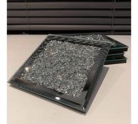Set of 8 Square Shape Sparkle Diamante Crushed Jewel Glass Glitter Coasters 10x10cm