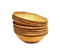 Set of 8 Vintage Round Natural Bamboo Wicker Bread Basket Handmade Woven Storage Trinket Fruit Hamper Trays 20cm New
