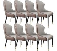 Set of 8 Waterproof PU Leather Dining Chairs - Stylish Light Grey & Brown Side Chairs with Durable Metal Legs for Kitchen & Living Room, Elegant Gold Finish