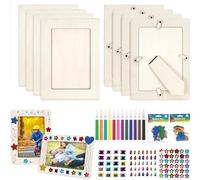 Set of 8 Wooden Photo Frames, Diy Creative Photo Frames DIY Photo Frames, Photo Frame for Decorating, Diy Empty Frames with Rhinestone Stickers, Stars and Hearts, Coloured Brushes